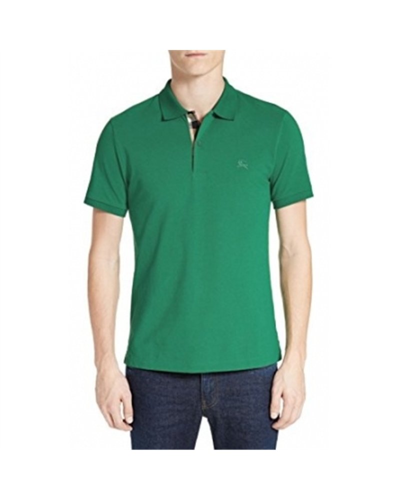 Burberry Check Placket Pique Cotton Polo Shirt Green