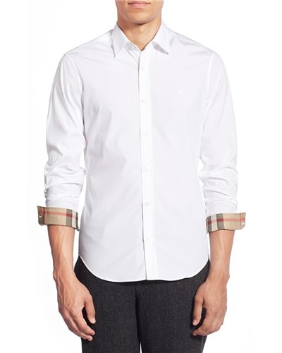 Burberry Britt Men's Long Sleeve Check Inner Collar  White