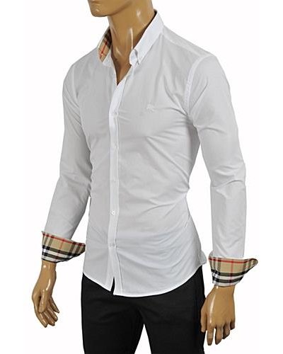 Burberry Britt Men's Long Sleeve Check Inner Collar  White