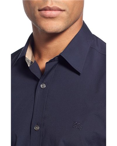 Burberry Britt Men's Long Sleeve  Check Inner Collar Navy