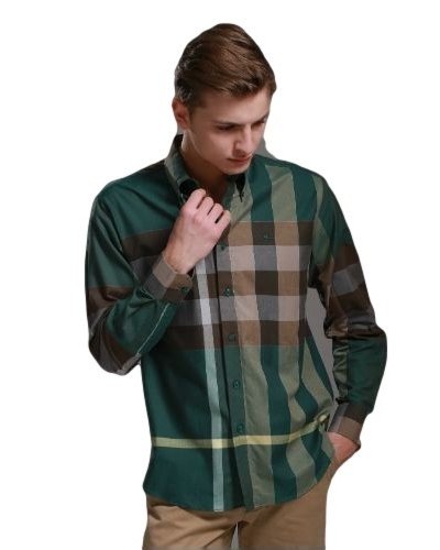 Burberry Brit Men's Exploded  Check Button Down Shirt Olive