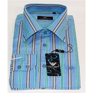 Armani Blue multi   Stripe  Cotton Button Down Shirt Final Sale