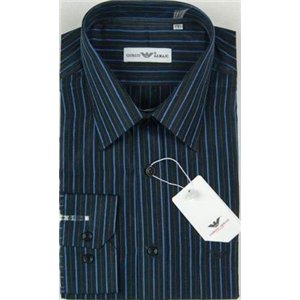 Giorgio Armani Men's Black W Navy Pin Stripe Button Down