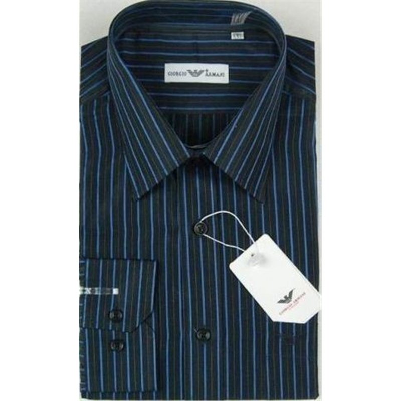 Giorgio Armani Men's Black W Navy Pin Stripe Button Down