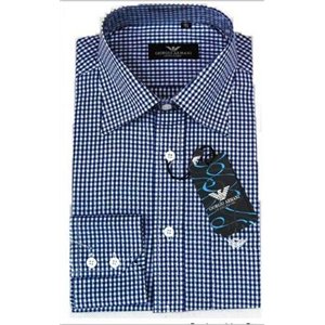 Giorgio Armani Men's Blue Check Cotton Button Down Shirt