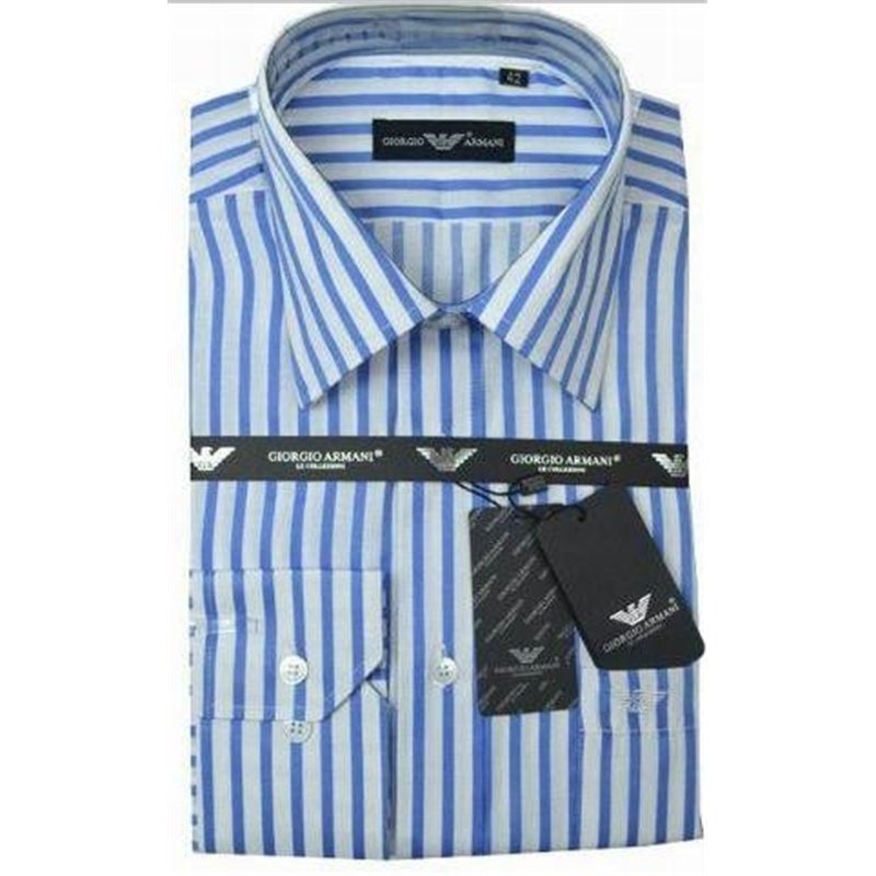 Giorgio Armani Men's White Blue Striped Button Down Shirt