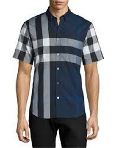 Burberry Men's Cotton  Check Button Down Short Sleeve Shirt