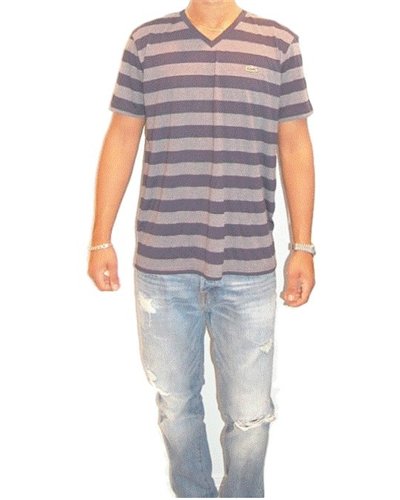 Lacoste Short Sleeve Pima Jersey V-Neck T-Stripe Shirt Navy