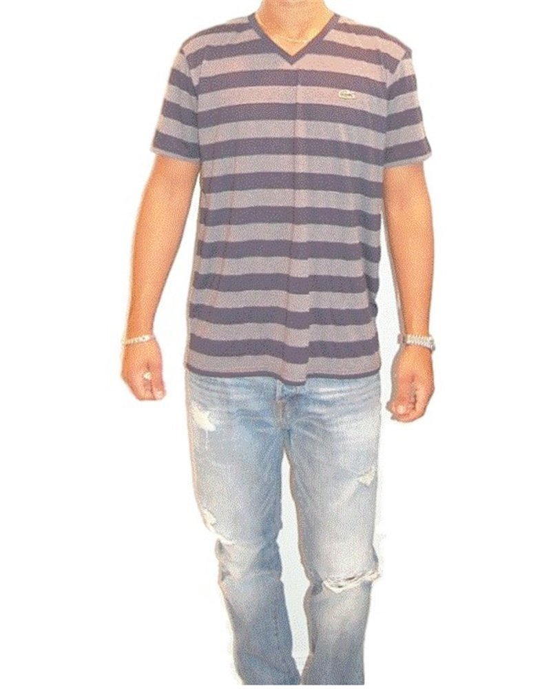 Lacoste Short Sleeve Pima Jersey V-Neck T-Stripe Shirt Navy