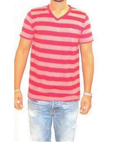 Lacoste Short Sleeve Pima Jersey V-Neck T-Stripe Shirt Red