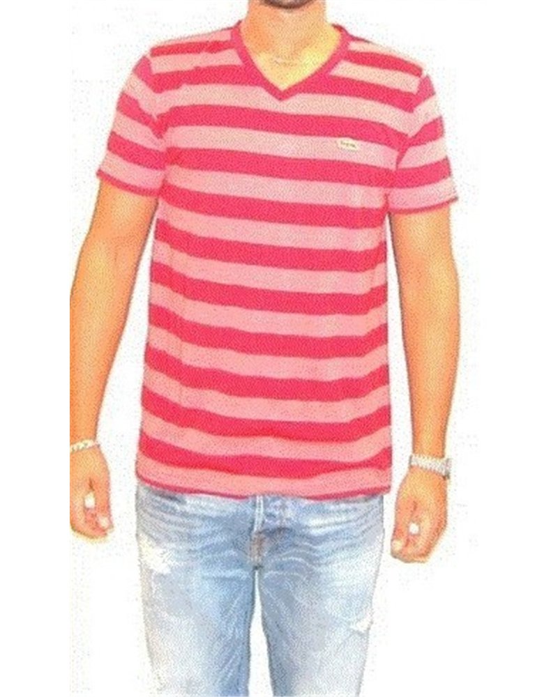 Lacoste Short Sleeve Pima Jersey V-Neck T-Stripe Shirt Red