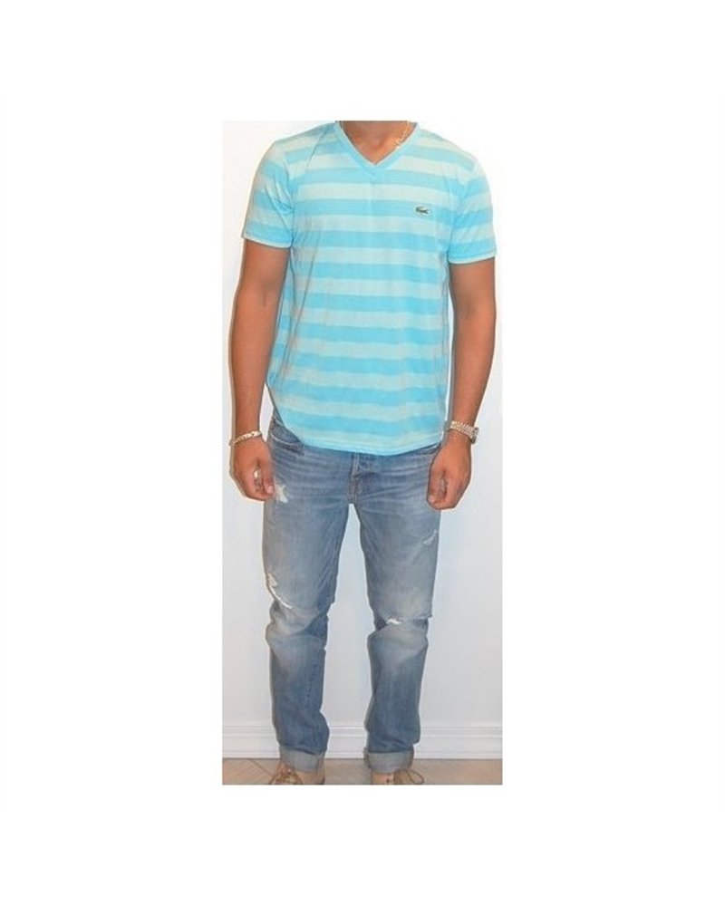 Lacoste Men's Pima Cotton V-Neck T-Shirt Striped