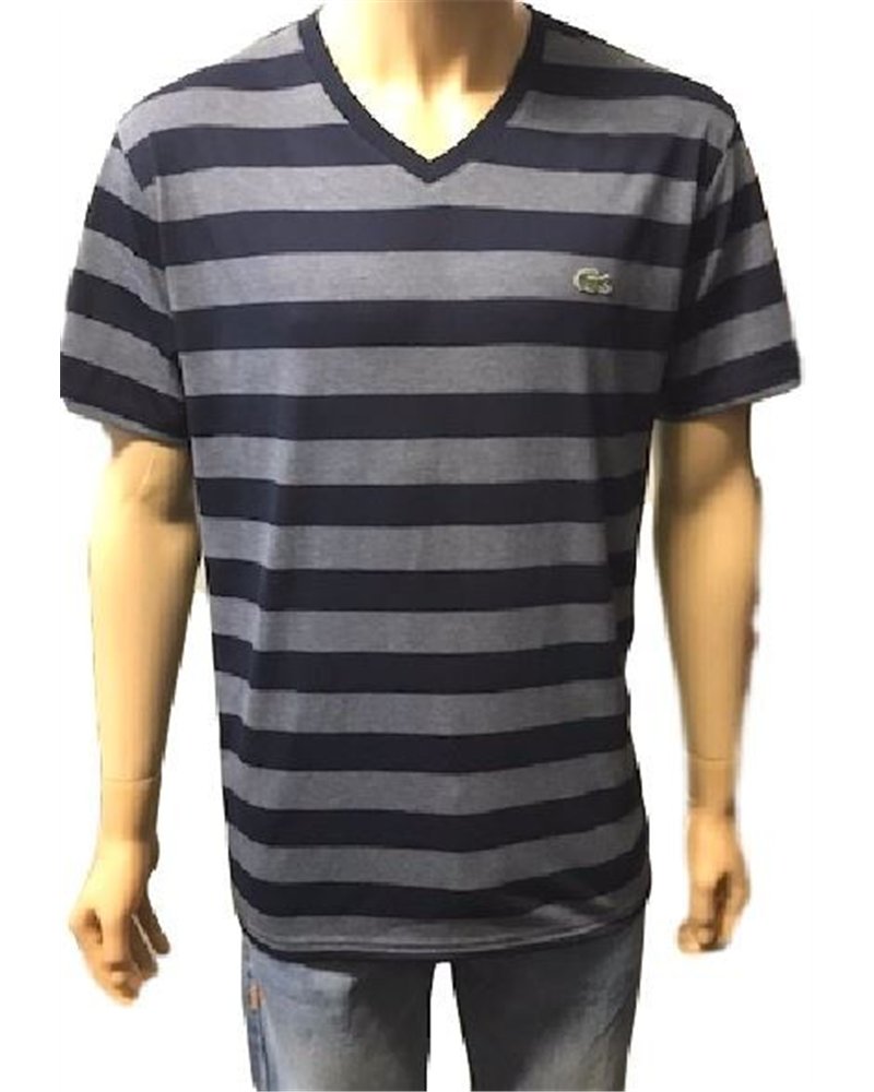 Lacoste Men's Pima Cotton V-Neck T-Shirt Striped