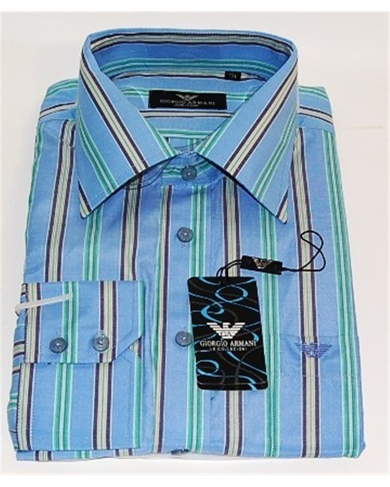 Armani Blue multi   Stripe  Cotton Button Down Shirt Final Sale