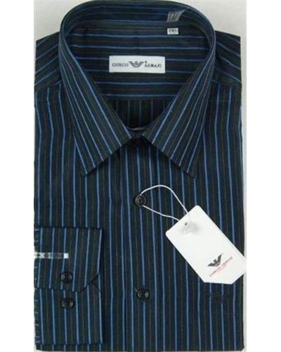 Giorgio Armani Men's Black W Navy Pin Stripe Button Down