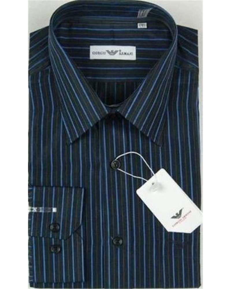Giorgio Armani Men's Black W Navy Pin Stripe Button Down