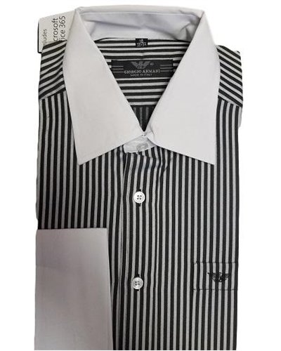 Armani  Men's Striped W White  Collar  Button Down Shirt Final Sale