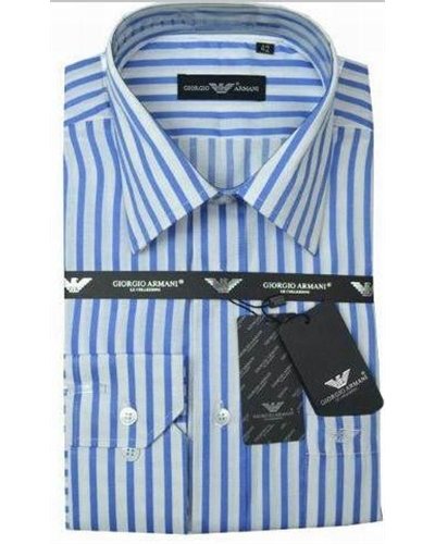 Giorgio Armani Men's White Blue Striped Button Down Shirt