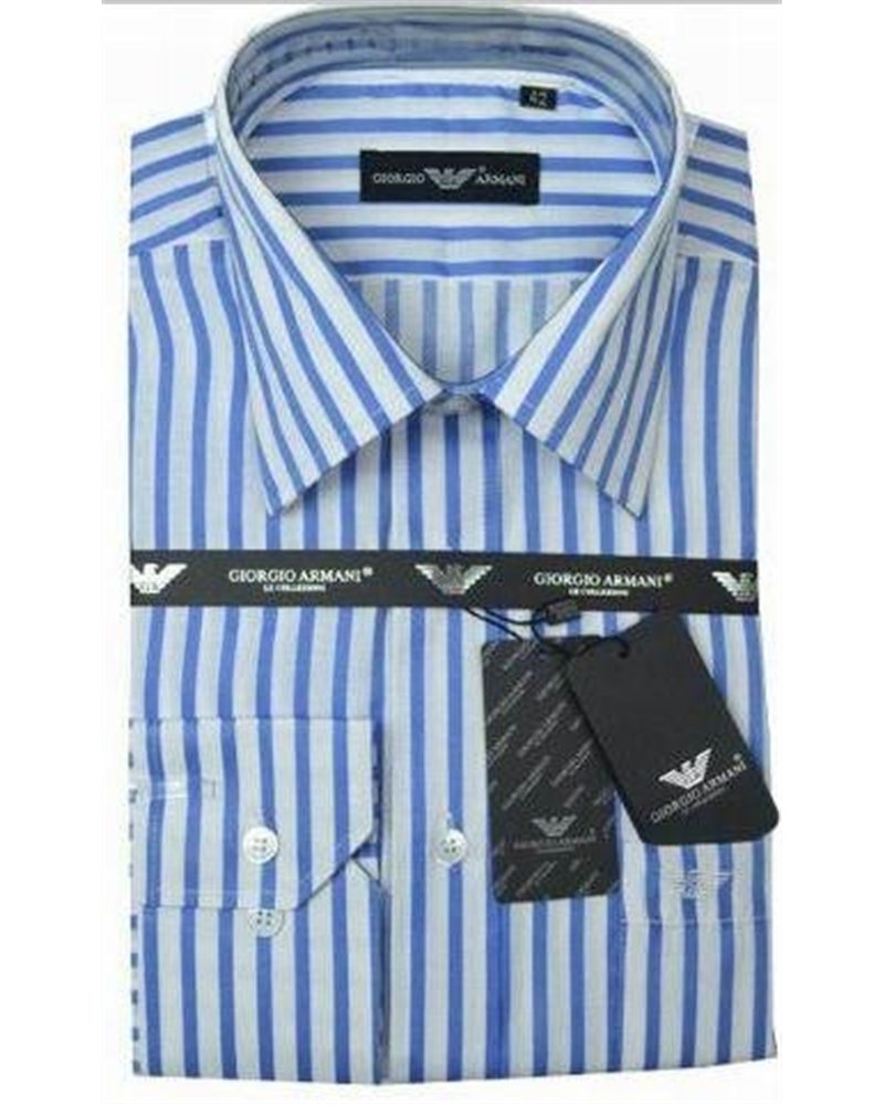 Giorgio Armani Men's White Blue Striped Button Down Shirt