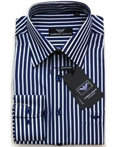 Giorgio Armani Navy/White Striped Button Down Shirt Final Sale