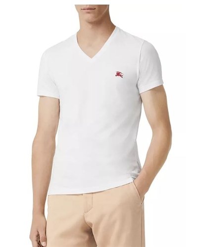Burberry Men's V Neck T- Shirt White