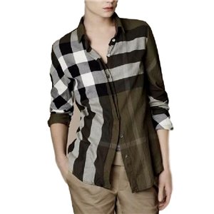 Burberry Women's  Brit Tonal Check  Shirt Olive