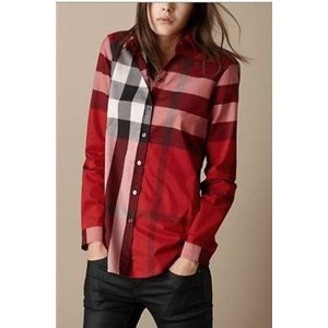 Burberry Women's Brit Tonal  Check  Shirt Red
