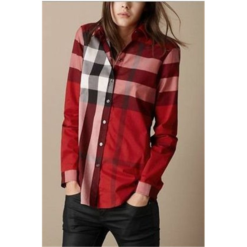 Burberry Women's Brit Tonal  Check  Shirt Red