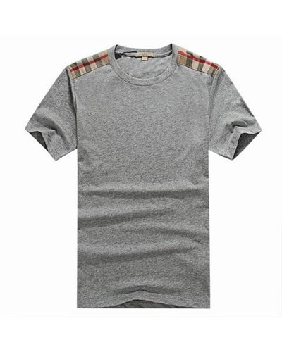 Burberry Men's Gray Crew Neck  Check Graphic Cotton T-Shirt