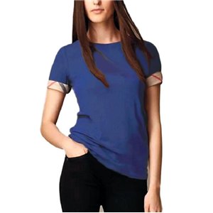 Check Cuff Stretch Cotton  T-Shirt