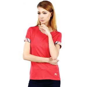 Check Cuff Stretch Cotton  T-Shirt