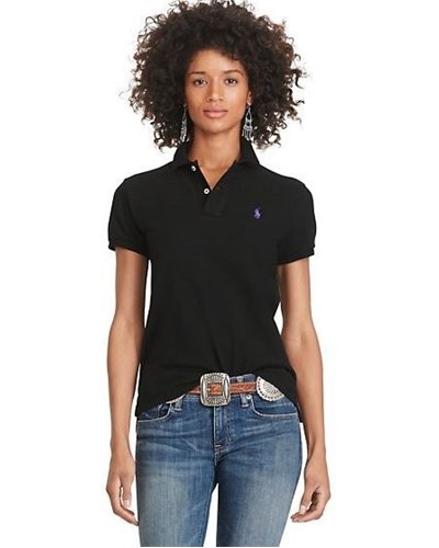 Ralph Lauren Women's Skinny Fit Cotton Mesh Polo Shirt Black