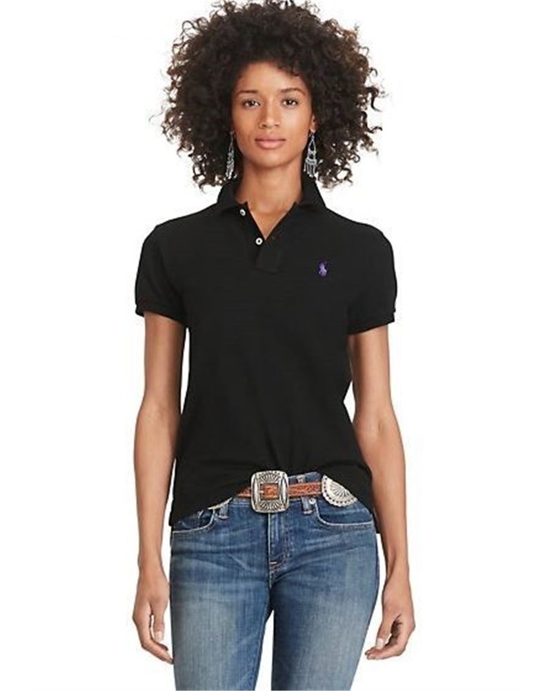 Ralph Lauren Women's Skinny Fit Cotton Mesh Polo Shirt Black