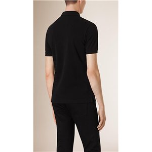 Burberry Check Placket Pique Cotton Polo Shirt Black
