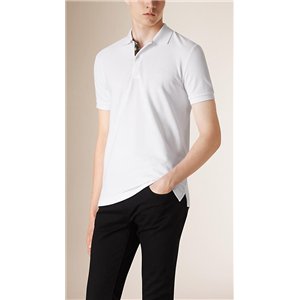 Burberry Check Placket Piqué Cotton Polo Shirt White
