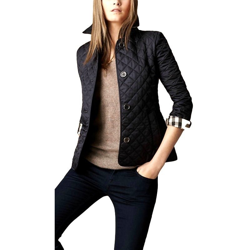 Burberry Women's  Quilted Button Trench Jacket Black