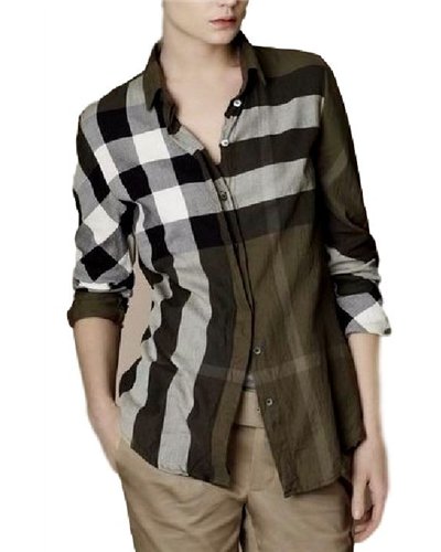 Burberry Women's  Brit Tonal Check  Shirt Olive