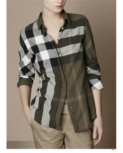 Burberry Women's  Brit Tonal Check  Shirt Olive