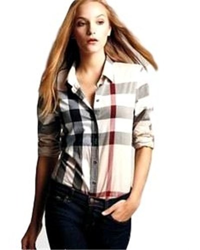 Burberry Women's  Brit Tonal  Check  Shirt Carmel