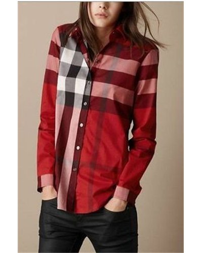 Burberry Women's Brit Tonal  Check  Shirt Red