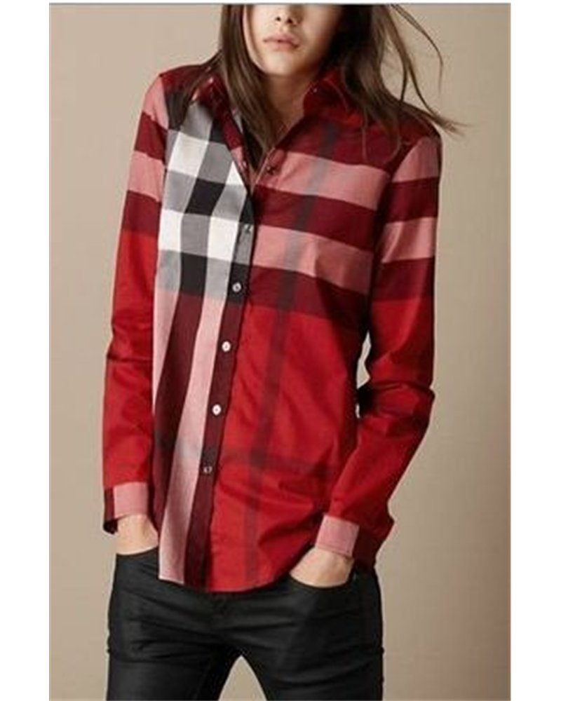 Burberry Women's Brit Tonal  Check  Shirt Red