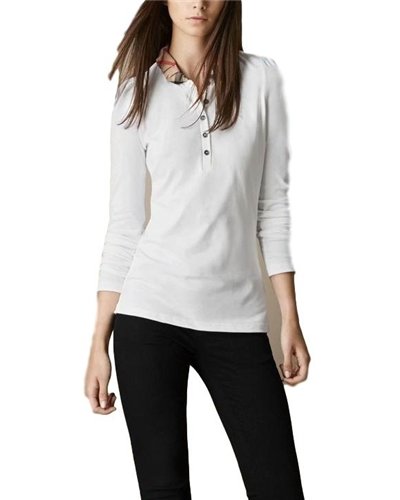 Burberry Women's  Long Sleeve Check Collar Polo Shirt