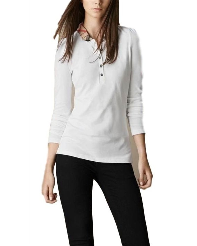 Burberry Women's  Long Sleeve Check Collar Polo Shirt