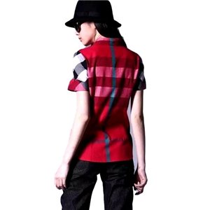 Burberry Women's Brit Tonal  Short Sleeve Check  Shirt Red