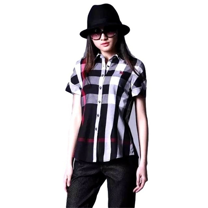 Burberry Women's Brit Tonal  Short Sleeve Check  Shirt Blue