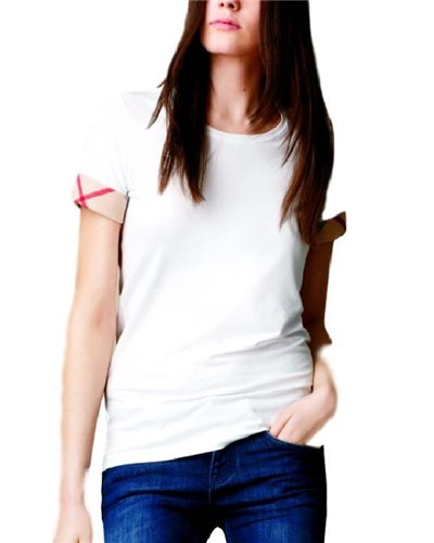 Check Cuff Stretch Cotton  T-Shirt