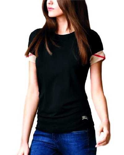 Check Cuff Stretch Cotton  T-Shirt