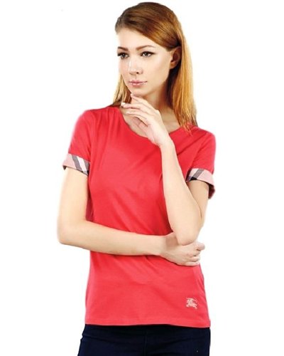 Check Cuff Stretch Cotton  T-Shirt