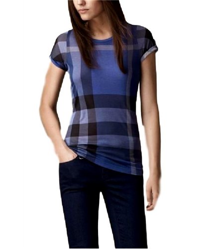 Burberry Check Front  T-Shirt  Blue -Women's