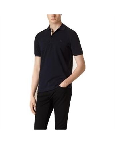 Burberry Check Placket Pique Cotton Polo Shirt Navy